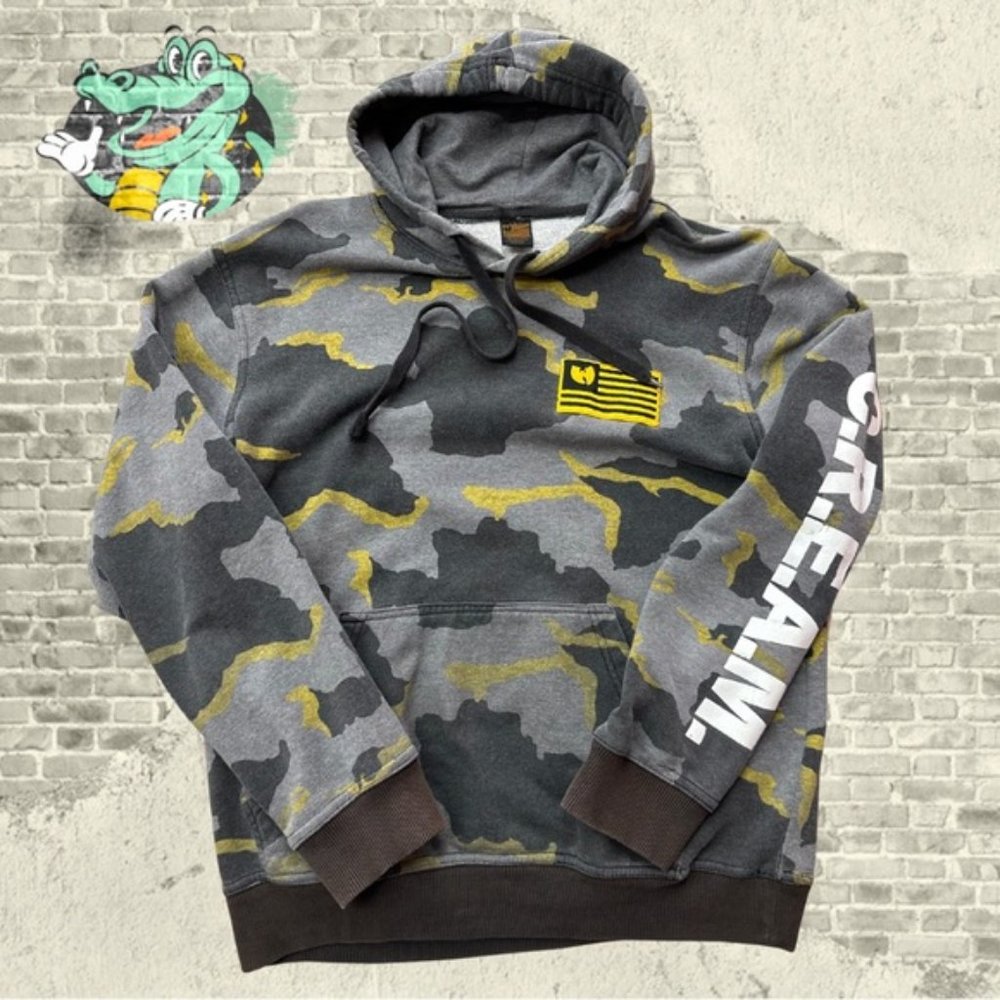 [SOLD] Vintage 90s Wu-tang Clan C.R.E.A.M. Camo Hoodie Embroidered Logo Size L